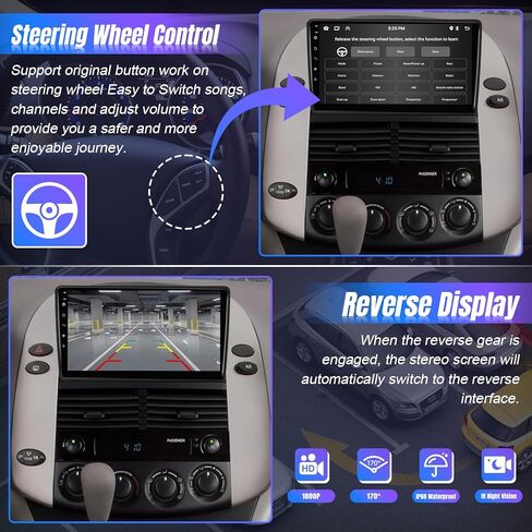 Leadfan Android Radio Stereo for Toyota Sienna 2004-2010 Wireless Carplay Android Auto، شاشة لمس 9 بوصة لوحدة رأس سيينا BT/التحكم الصوتي/GPS/WiFi/الكاميرا/SWC/FM in Kuwait