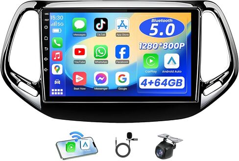 Android 13 Car Radio Stereo for Jeep Compass 2017-2020: [4+64G] 10 Inch 1280 * 800HD Touchscreen Head Unit Replacement with CarPlay Android Auto 5GWiFi GPS Bluetooth FM SWC Backup Camera in Kuwait