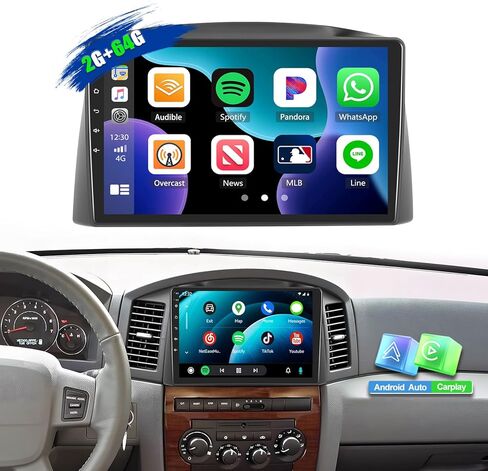 Car Radio Stereo for Jeep Grand Cherokee 2005 2006 2007 Wireless CarPlay Android Head Unit with Android Auto GPS Navigation, 10 Inch Touch Screen Bluetooth RDS FM WiFi Backup Camera 2G+64G in Kuwait