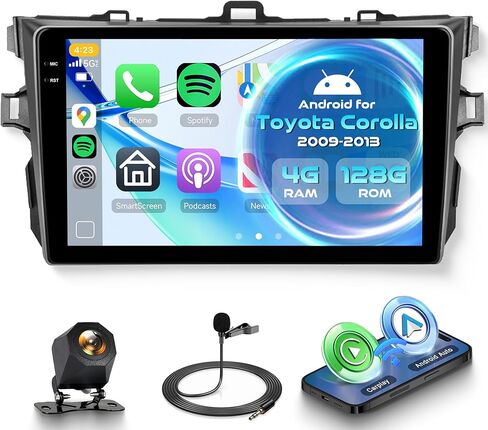 راديو سيارة Android 8 Core 6G+128G لسيارة Toyota Corolla 2009-2013 مع CarPlay Android Auto، شاشة لمس 9 بوصات مرآة ستيريو للسيارة GPS WiFi Bluetooth FM RDS DSP EQ SWC كاميرا احتياطية in Kuwait
