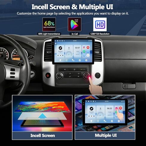 4G+64G Car Radio Stereo for Nissan Frontier 2009-2012 / Xterra 2009-2014, 9 Inch in-Cell 1280 * 720 Touch Screen Wireless CarPlay Android Auto GPS Bluetooth Android 15 Head Unit with Backup Camera in Kuwait