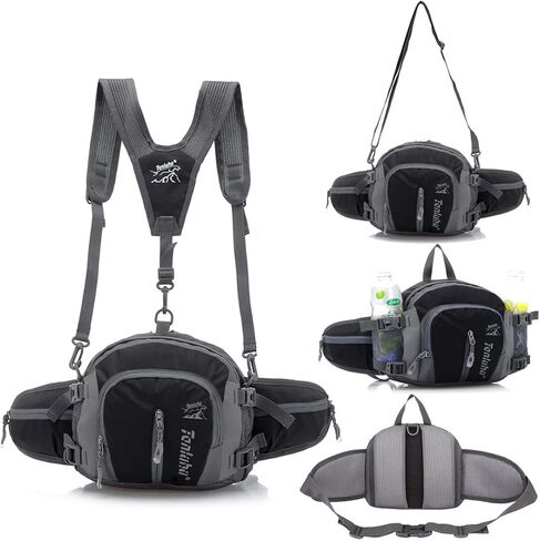Multifunctional Water Resistant Waist Pack Backpack Daypack with Water Bottle Pockets for Running/Hiking/Cycling/Traveling (Black) in Saudi Arabia