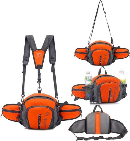 Multifunctional Water Resistant Waist Pack Backpack Daypack with Water Bottle Pockets for Running/Hiking/Cycling/Traveling (Black) in Saudi Arabia