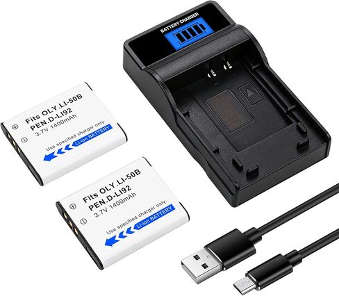 2-Pack Li-50B D-LI92 Battery and LED Charger Compatible with Olympus VR-340 1010 1020 1030SW Tough 6000 6020 8000 8010 MJU 1010 1020 TG 610 620 630 810 XZ-1 XZ-10 in Kuwait