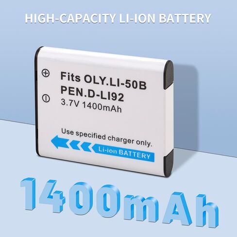 2-Pack Li-50B D-LI92 Battery and LED Charger Compatible with Olympus VR-340 1010 1020 1030SW Tough 6000 6020 8000 8010 MJU 1010 1020 TG 610 620 630 810 XZ-1 XZ-10 in Kuwait