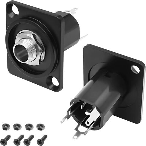MEIRIYFA 6.35mm Stereo Audio Panel Mount Socket, D-Type 1/4 Inch TRS/TS Female Stereo Audio Connector Panel/Chassis Mount for Microphone Speaker Amplifier Mixer - 2 Pack (Black) in Kuwait