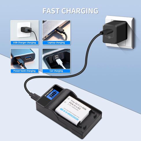 2-Pack Li-50B D-LI92 Battery and LED Charger Compatible with Olympus VR-340 1010 1020 1030SW Tough 6000 6020 8000 8010 MJU 1010 1020 TG 610 620 630 810 XZ-1 XZ-10 in Kuwait