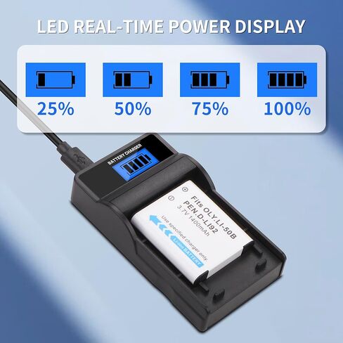 2-Pack Li-50B D-LI92 Battery and LED Charger Compatible with Olympus VR-340 1010 1020 1030SW Tough 6000 6020 8000 8010 MJU 1010 1020 TG 610 620 630 810 XZ-1 XZ-10 in Kuwait