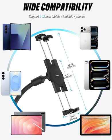 حامل دراجة Gooseneck Spin لـ Z Fold - [صديق للهاتف قابل للطي] حامل جهاز لوحي لركوب الدراجات في الأماكن المغلقة، دراجة ثابتة، بيضاوية، مشبك مقود لـ Samasung Galaxy Fold 7 6 5 4 3 2، علامات التبويب in Kuwait