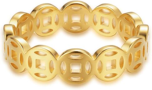 4mm Feng Shui Ring Copper Coin Ring for Women Men,18k Gold Plated Titanium and Stainless Steel Lucky Wealth Money Band in Saudi Arabia