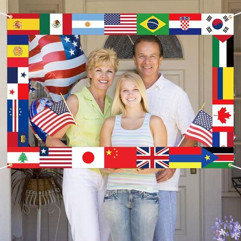 نسيج العلم الدولي صورة الدعامة أعلام العالم إطار الصورة حول خلفية العالم كأس العالم زينة الحفلات للأحداث الرياضية القطرية ديكور الحفلات 62 × 42.5 بوصة in Kuwait