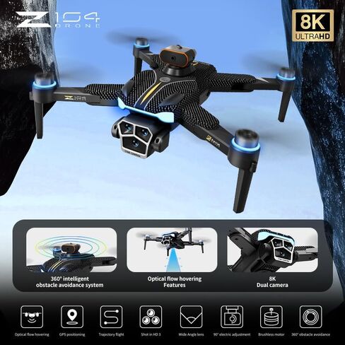 GPS Foldable Quadcopter Drone with 8K Camera, 4.5-inch Screen Control, Brushless Motors, Obstacle Avoidance, Optical Flow Hover, FPV Auto Return & Follow Mode, 25-Minute Flight Time. Perfect for outdoor explorers and an ideal gift for birthdays and festiv in Kuwait