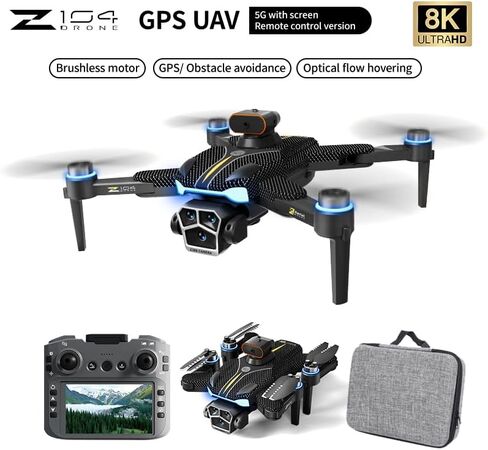 GPS Foldable Quadcopter Drone with 8K Camera, 4.5-inch Screen Control, Brushless Motors, Obstacle Avoidance, Optical Flow Hover, FPV Auto Return & Follow Mode, 25-Minute Flight Time. Perfect for outdoor explorers and an ideal gift for birthdays and festiv in Kuwait