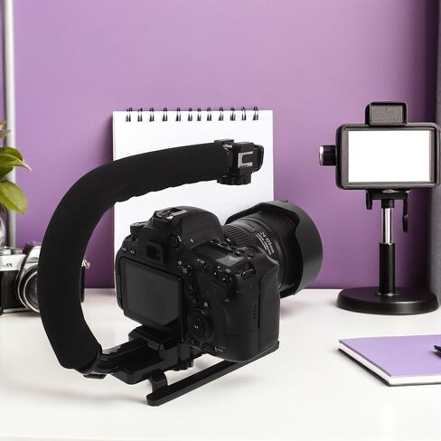 Alipis Handheld Camera Stabilizer Grip with Triple Cold Shoe Mount and Phone Clamp for Filmmaking, Video Stabilizer with Long Screw Compatible with Smartphones and Dv Camcorders in Kuwait
