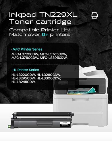iNKPAD Compatible TN229XL Toner Cartridge 4 Pack High Yield Replacement for Brother TN229XL TN229 Compatible with MFC-L3780CDW HL-L3280CDW MFC-L3720CDW HL-L3300CDW Printers (Bk/C/M/Y) in Kuwait