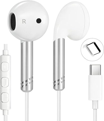 USB C Wired Headphones Earbuds for iPhone 17 16 15 Pro Max iPad Samsung, in-Ear Type C Earphones with Microphone Bass Stereo Corded Ear Buds for School Travel, Call/Volume/Track Control, 4.2ft Cable in Kuwait