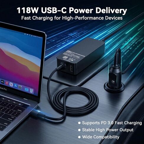 100W Laptop Car Charger USB-C Laptop Car Charger for Dell Latitude/XPS/Precision,MacBook Pro/Air,Lenovo ThinkPad/Yoga,HP Spectre/Elitebook,Acer Chromebook,Samsung Galaxy,Asus,LG Gram–Extra USB-A Port in Kuwait