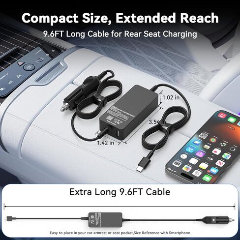 100W Laptop Car Charger USB-C Laptop Car Charger for Dell Latitude/XPS/Precision,MacBook Pro/Air,Lenovo ThinkPad/Yoga,HP Spectre/Elitebook,Acer Chromebook,Samsung Galaxy,Asus,LG Gram–Extra USB-A Port in Kuwait