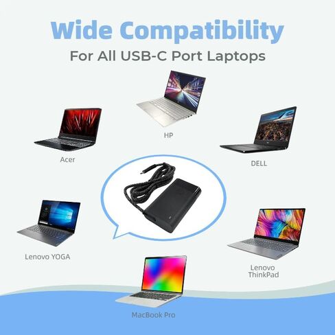 65W USB-C Laptop Charger, Compact Lightweight AC Adapter with Smart Charging Protection, Universal Compatibility with MacBook Dell HP Lenovo Asus Acer, 100-240V Global Voltage in Kuwait