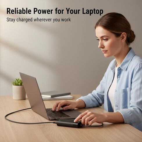 65W USB-C Laptop Charger, Compact Lightweight AC Adapter with Smart Charging Protection, Universal Compatibility with MacBook Dell HP Lenovo Asus Acer, 100-240V Global Voltage in Kuwait