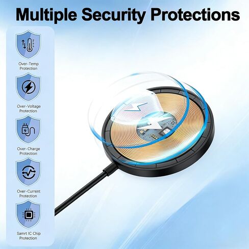 شاحن لاسلكي مغناطيسي Apple Mag-Safe، [معتمد من Apple MFi] كتلة شاحن iPhone ووسادة شحن لاسلكية 15 وات لهواتف iPhone 17 Pro Max/17 Pro/17 Air/17/16/15/14/13/12/11، AirPods Pro 3/2 (أسود) in Kuwait