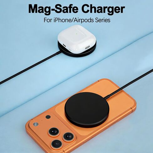 شاحن لاسلكي مغناطيسي Apple Mag-Safe، [معتمد من Apple MFi] كتلة شاحن iPhone ووسادة شحن لاسلكية 15 وات لهواتف iPhone 17 Pro Max/17 Pro/17 Air/17/16/15/14/13/12/11، AirPods Pro 3/2 (أسود) in Kuwait