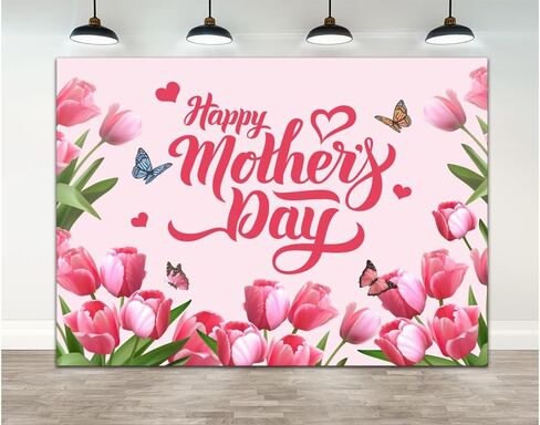 Ticuenicoa 5×3ft Happy Mother's Day Banner Decorations Red Pink Heart Butterfly Flowers Mothers Day Backdrop Mom Gifts for Indoor Home House Decor Party Supplies Background for Photography in Kuwait