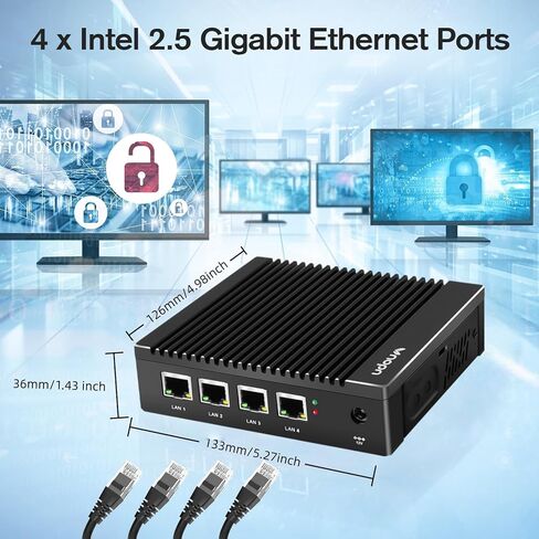 جهاز جدار حماية بدون مروحة Intel J3710 4C/4T، كمبيوتر صغير 4X i226 منافذ LAN 8G DDR3 RAM 64G mSATA SSD بوابة الشبكة جهاز التوجيه الناعم AES NI اختبار مع P-F-Sense/OPN-SESNE in Kuwait
