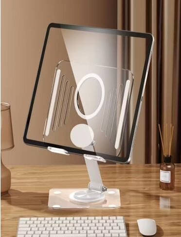 Transparent Rotating Phone Tablet Stand for Desk, 360° Rotation Foldable Adjustable Portable Holder for Office & Home Use, Compatible with iPad, Smartphones in Kuwait