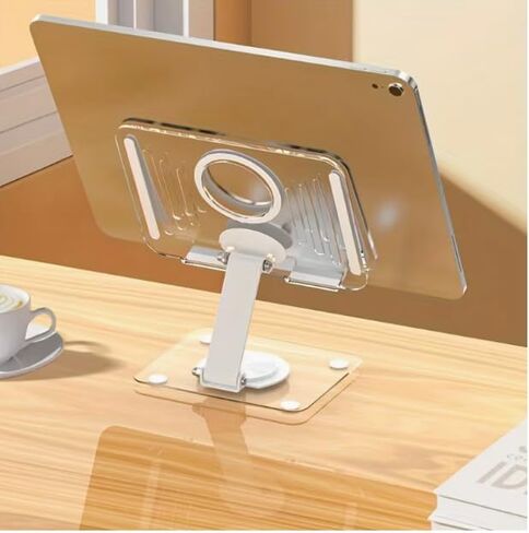 Transparent Rotating Phone Tablet Stand for Desk, 360° Rotation Foldable Adjustable Portable Holder for Office & Home Use, Compatible with iPad, Smartphones in Kuwait