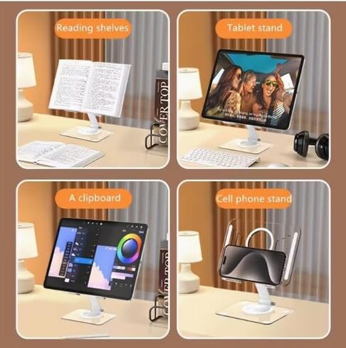 Transparent Rotating Phone Tablet Stand for Desk, 360° Rotation Foldable Adjustable Portable Holder for Office & Home Use, Compatible with iPad, Smartphones in Kuwait