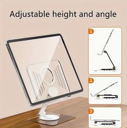 Transparent Rotating Phone Tablet Stand for Desk, 360° Rotation Foldable Adjustable Portable Holder for Office & Home Use, Compatible with iPad, Smartphones in Kuwait