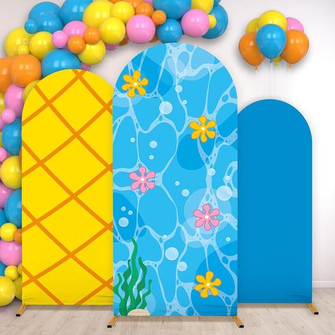 3Pcs Yellow Cartoon Arch Covers Yellow Blue Arch Backdrop Cover Set Bikini Flower Party Bubble Backdrop Stand Cover for Mermaid Under the Sea Birthday Party Baby Shower Photo Booth Props Decorations in Kuwait