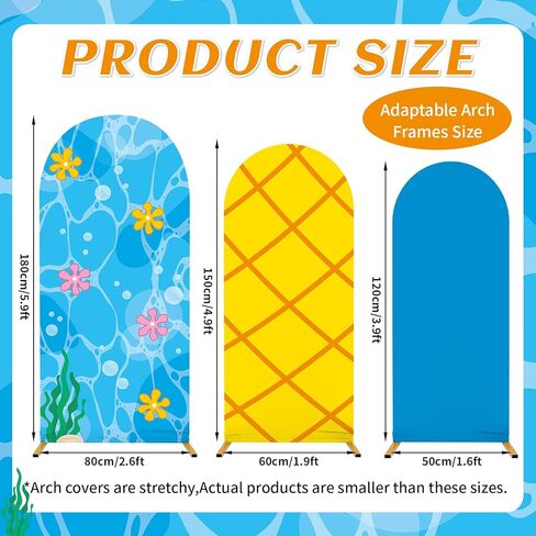 3Pcs Yellow Cartoon Arch Covers Yellow Blue Arch Backdrop Cover Set Bikini Flower Party Bubble Backdrop Stand Cover for Mermaid Under the Sea Birthday Party Baby Shower Photo Booth Props Decorations in Kuwait