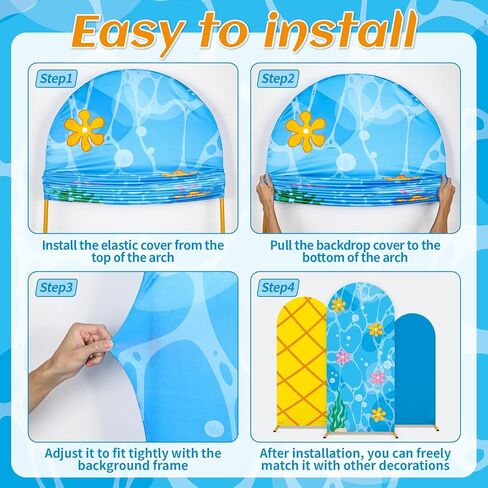 3Pcs Yellow Cartoon Arch Covers Yellow Blue Arch Backdrop Cover Set Bikini Flower Party Bubble Backdrop Stand Cover for Mermaid Under the Sea Birthday Party Baby Shower Photo Booth Props Decorations in Kuwait