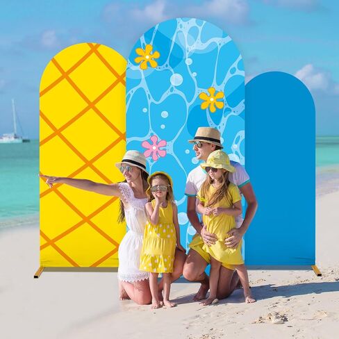 3Pcs Yellow Cartoon Arch Covers Yellow Blue Arch Backdrop Cover Set Bikini Flower Party Bubble Backdrop Stand Cover for Mermaid Under the Sea Birthday Party Baby Shower Photo Booth Props Decorations in Kuwait
