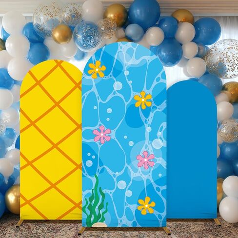 3Pcs Yellow Cartoon Arch Covers Yellow Blue Arch Backdrop Cover Set Bikini Flower Party Bubble Backdrop Stand Cover for Mermaid Under the Sea Birthday Party Baby Shower Photo Booth Props Decorations in Kuwait