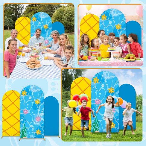 3Pcs Yellow Cartoon Arch Covers Yellow Blue Arch Backdrop Cover Set Bikini Flower Party Bubble Backdrop Stand Cover for Mermaid Under the Sea Birthday Party Baby Shower Photo Booth Props Decorations in Kuwait