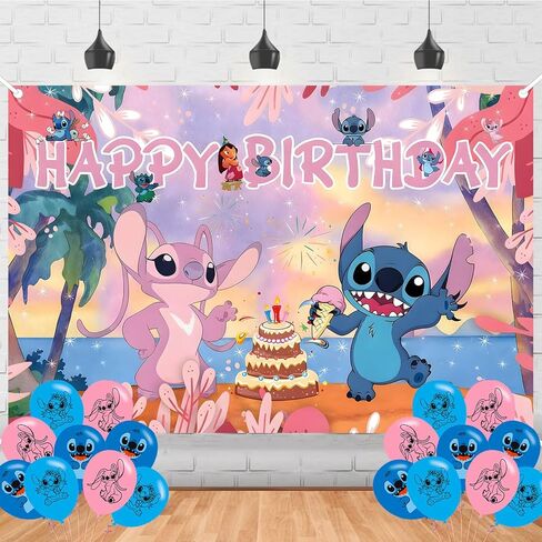 SDQ Birthday Decorations,Stittch Backdrops for Cartoon Party Decorations Supplies, Happy Birthday Banner Backdrop for Party Supplies (5x3ft) in Kuwait