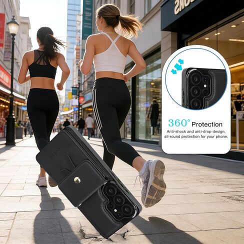حافظة محفظة كروسبودي متوافقة مع هاتف Galaxy S26 Ultra مع حامل بطاقات، حافظة هاتف أنيقة من جلد البولي يوريثان تحجب RFID مع مسند فتحة للبطاقات، لهاتف Samsung S26 Ultra (أسود) in Kuwait
