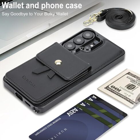 حافظة محفظة كروسبودي متوافقة مع هاتف Galaxy S26 Ultra مع حامل بطاقات، حافظة هاتف أنيقة من جلد البولي يوريثان تحجب RFID مع مسند فتحة للبطاقات، لهاتف Samsung S26 Ultra (أسود) in Kuwait