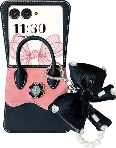 for Motorola Razr Ultra 2025 Case with Long Strap & Chain, Cute Shape Design Razr Ultra 2025 Case for Women and Girls, Shockproof Protective Wallet Case for Moto Razr Razr 2025 Black in Kuwait