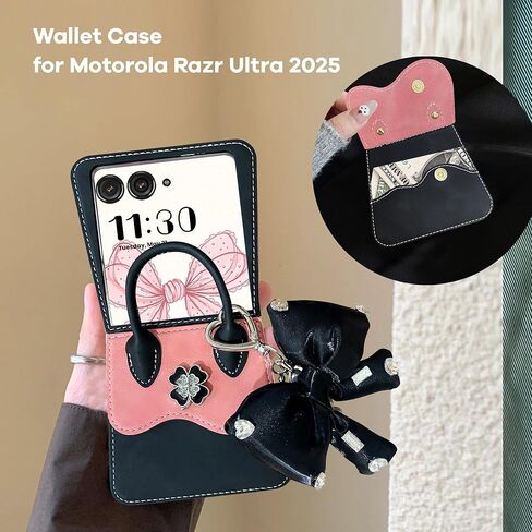 for Motorola Razr Ultra 2025 Case with Long Strap & Chain, Cute Shape Design Razr Ultra 2025 Case for Women and Girls, Shockproof Protective Wallet Case for Moto Razr Razr 2025 Black in Kuwait