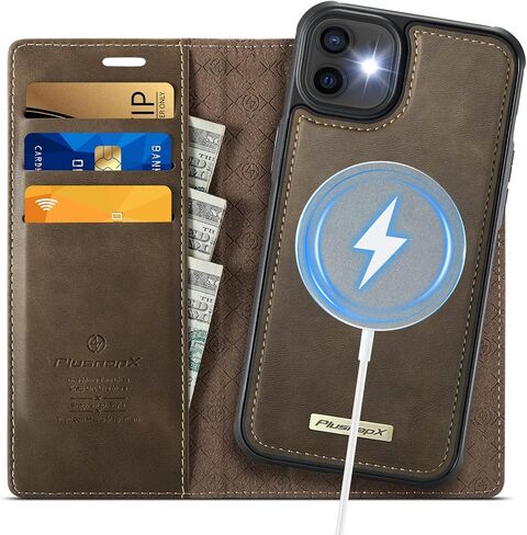 Wallet Case for iPhone 12 / iPhone 12 Pro Compatible with Magsafe, 2-in-1 PU Leather Flip RFID Blocking Card Holder Stand Shockproof Magnetic Detachable Cover for iPhone 12 Pro Case, Brown in Kuwait