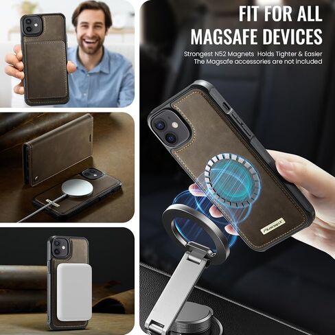 Wallet Case for iPhone 12 / iPhone 12 Pro Compatible with Magsafe, 2-in-1 PU Leather Flip RFID Blocking Card Holder Stand Shockproof Magnetic Detachable Cover for iPhone 12 Pro Case, Brown in Kuwait