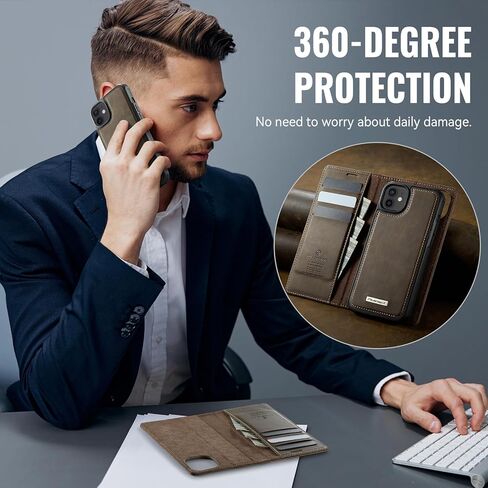 Wallet Case for iPhone 12 / iPhone 12 Pro Compatible with Magsafe, 2-in-1 PU Leather Flip RFID Blocking Card Holder Stand Shockproof Magnetic Detachable Cover for iPhone 12 Pro Case, Brown in Kuwait
