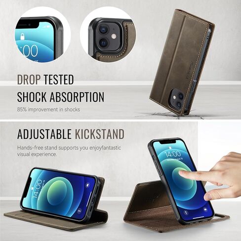 Wallet Case for iPhone 12 / iPhone 12 Pro Compatible with Magsafe, 2-in-1 PU Leather Flip RFID Blocking Card Holder Stand Shockproof Magnetic Detachable Cover for iPhone 12 Pro Case, Brown in Kuwait