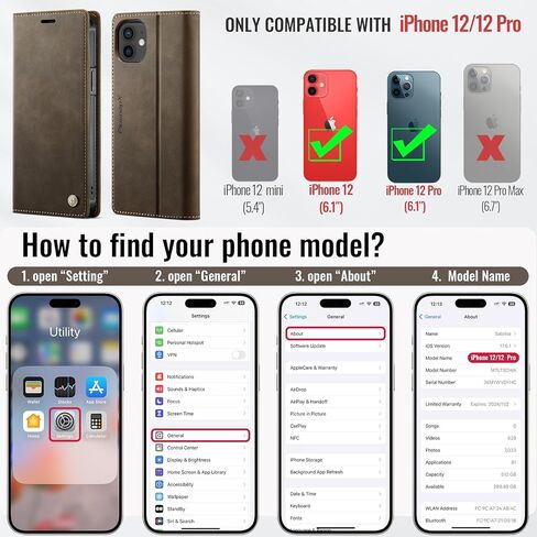 Wallet Case for iPhone 12 / iPhone 12 Pro Compatible with Magsafe, 2-in-1 PU Leather Flip RFID Blocking Card Holder Stand Shockproof Magnetic Detachable Cover for iPhone 12 Pro Case, Brown in Kuwait