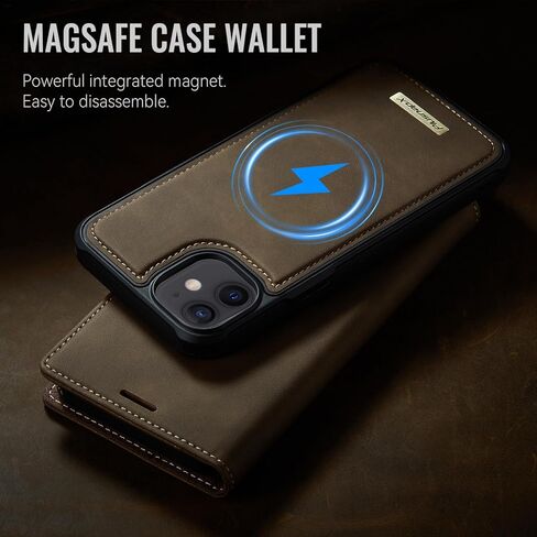 Wallet Case for iPhone 12 / iPhone 12 Pro Compatible with Magsafe, 2-in-1 PU Leather Flip RFID Blocking Card Holder Stand Shockproof Magnetic Detachable Cover for iPhone 12 Pro Case, Brown in Kuwait