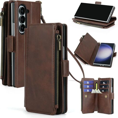 for Samsung Galaxy Z Fold 6 Wallet Case with S Pen Holder,PU Leather Strap Wristlet Flip Case with Magnetic Closure[S-Pen Fully Compatible],Card Holder[RFID Blocking] and Kickstand Black in Kuwait